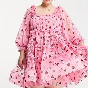 Asos Curve Pink and Red Heart Dress Size 18